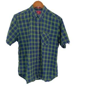 Green and blue plaid short sleeve shirt Peter England Casuals slim fit size 42cm